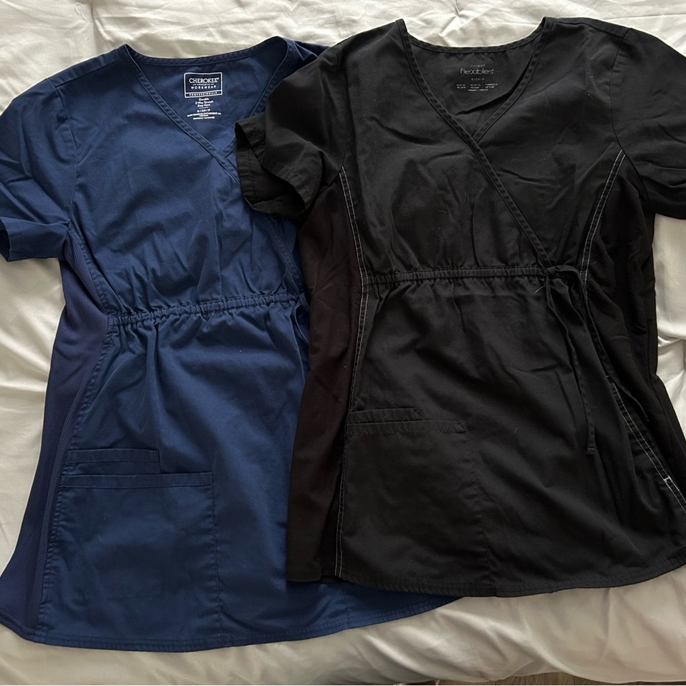 Cherokee maternity scrub tops, size S, set of 2